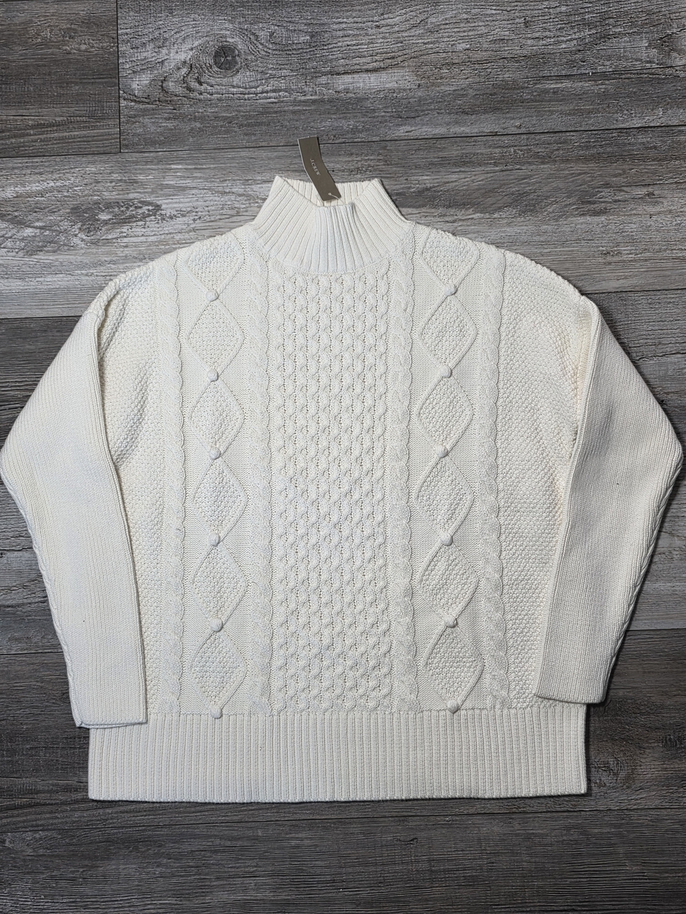 J.Crew Women's Mock Neck Raglan Mixed Cable / Bobble Knit Sweater Sz Sm *NWT